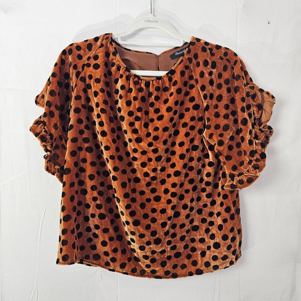 Madewell Rust Brown Velvet Polka Dot Blouse
